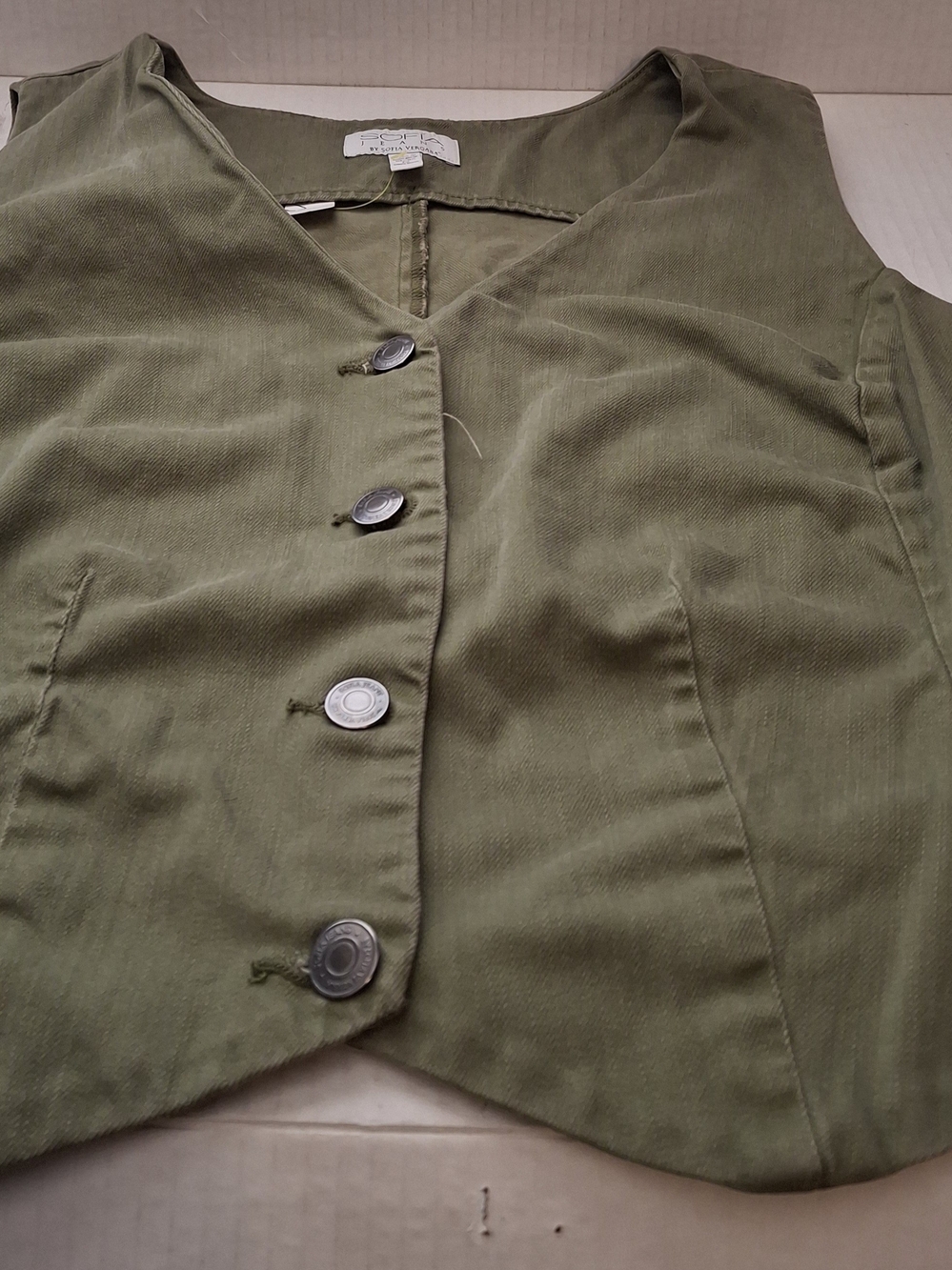 sofia by sofia vergara Olive-Tone Button Front Vest